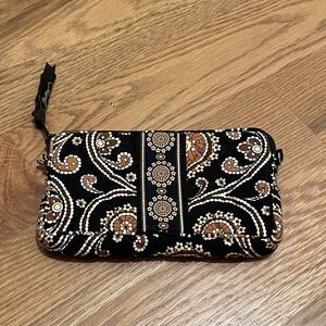 Vera Bradley Zip Wristlet Clutch Black Paisley Brown Floral Pouch Wallet